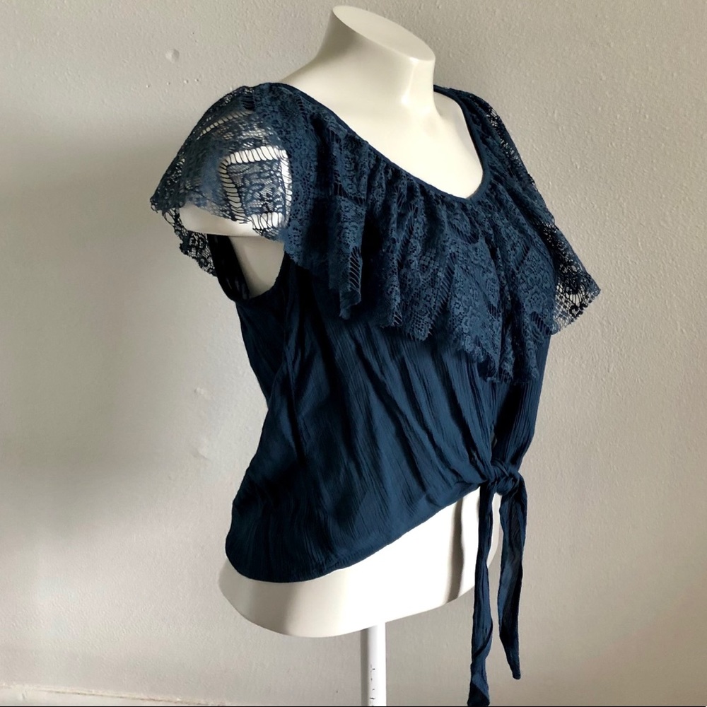 MASON & BELLE Navy Tank Top Lace Ruffles - Picture 6 of 13